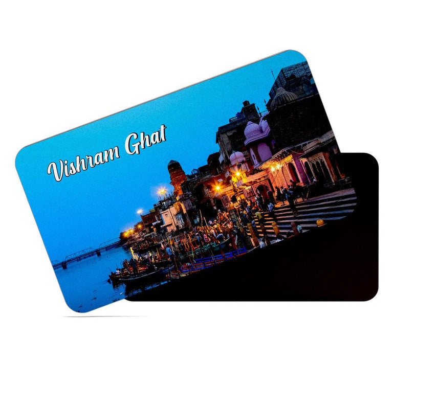 dhcrafts Rectangular Rubber Fridge Magnet / Magnetic Card Multicolor Uttar Pradesh Vishram Ghat Design Pack of 1 (8.6cm x 5.4cm)